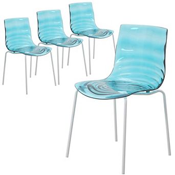 Ergonomic Dining Chair Ripple Design in White Base Seat Set of 4
