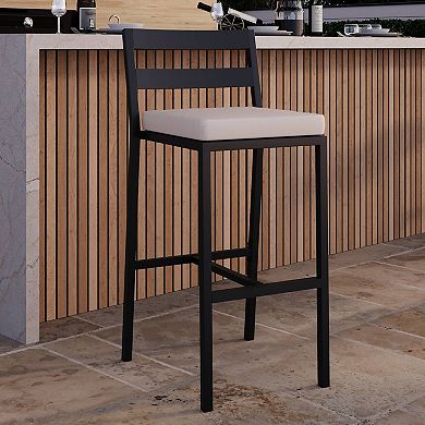 Patio Bar Stool in Powder-Coated Aluminum Frame with Removable Cushion Set of 2