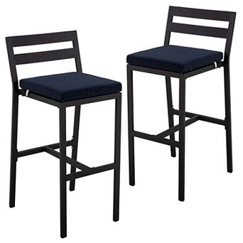 Patio Bar Stool in Powder-Coated Aluminum Frame with Removable Cushion Set of 2