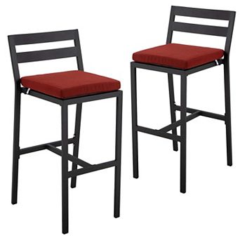Patio Bar Stool in Powder-Coated Aluminum Frame with Removable Cushion Set of 2