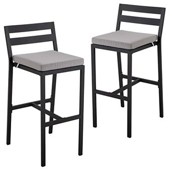 Patio Bar Stool in Powder-Coated Aluminum Frame with Removable Cushion Set of 2
