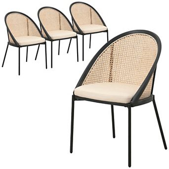 Dining Chair with Vinyl Fabric Seat and Wicker Backrest Urbane Series Set of 4