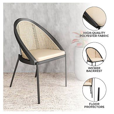 Dining Chair with Vinyl Fabric Seat and Wicker Backrest Urbane Series Set of 4