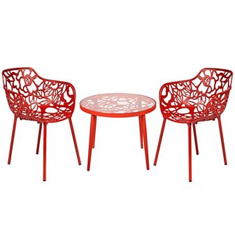 Leisuremod Devon 3 pc Aluminum Outdoor Patio Dining Set With Table And 2 Dining Chairs With Arms