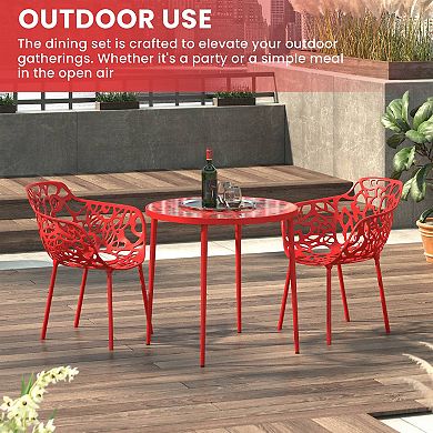 Leisuremod Devon 3-piece Aluminum Outdoor Patio Dining Set With Table And 2 Dining Chairs With Arms