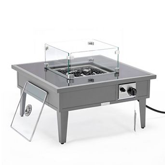 Leisuremod Walbrooke Outdoor Patio Aluminum Square Fire Pit Side Table With Lid And Fire Glass