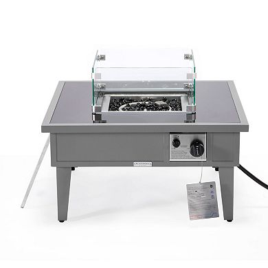 Leisuremod Walbrooke Outdoor Patio Aluminum Square Fire Pit Side Table With Lid And Fire Glass