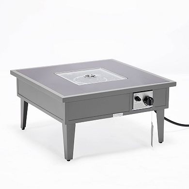 Leisuremod Walbrooke Outdoor Patio Aluminum Square Fire Pit Side Table With Lid And Fire Glass