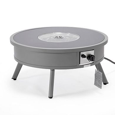 Leisuremod Walbrooke Outdoor Patio Aluminum Round Fire Pit Side Table With Lid And Fire Glass