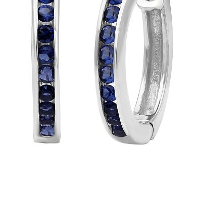 Jewelexcess Sterling Silver Lab-Created Gemstone Channel-Set Ten Stone Hoop Earrings