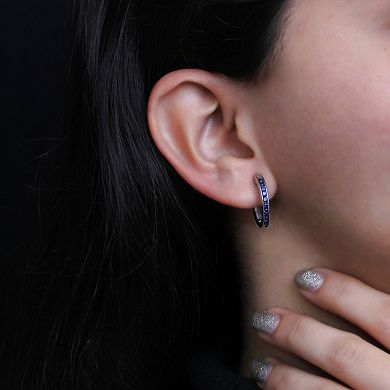 Jewelexcess Sterling Silver Lab-Created Gemstone Channel-Set Ten Stone Hoop Earrings