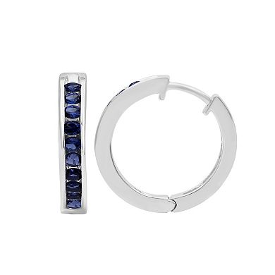 Jewelexcess Sterling Silver Lab-Created Gemstone Channel-Set Ten Stone Hoop Earrings