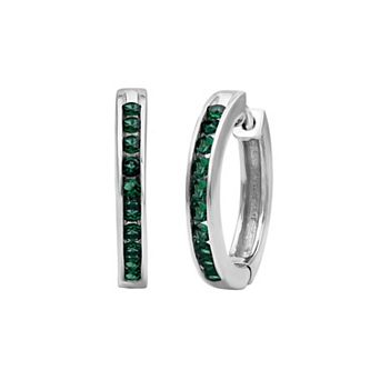 Jewelexcess Sterling Silver Lab-Created Gemstone Channel-Set Ten Stone Hoop Earrings