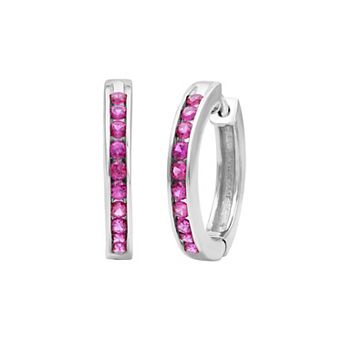 Jewelexcess Sterling Silver Lab-Created Gemstone Channel-Set Ten Stone Hoop Earrings