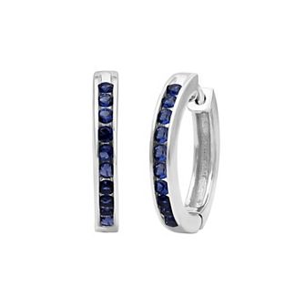Jewelexcess Sterling Silver Lab-Created Gemstone Channel-Set Ten Stone Hoop Earrings