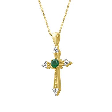 Jewelexcess 10k Gold Gemstone & Diamond Accent Cross Pendant Necklace