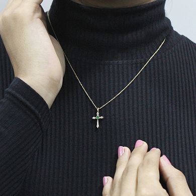 Jewelexcess 10k Gold Gemstone & Diamond Accent Cross Pendant Necklace