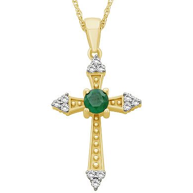 Jewelexcess 10k Gold Gemstone & Diamond Accent Cross Pendant Necklace