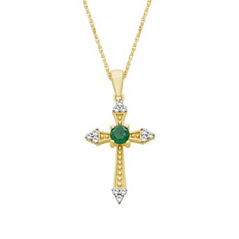 Jewelexcess 10k Gold Gemstone & Diamond Accent Cross Pendant Necklace