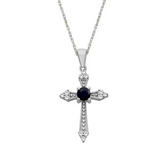 Jewelexcess 10k Gold Gemstone & Diamond Accent Cross Pendant Necklace