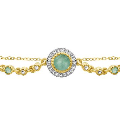 Jewelexcess 10k Gold Gemstone & 1/6 Carat T.W. Diamond Halo Bracelet
