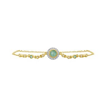 Jewelexcess 10k Gold Gemstone & 1/6 Carat T.W. Diamond Halo Bracelet