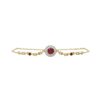 Jewelexcess 10k Gold Gemstone & 1/6 Carat T.W. Diamond Halo Bracelet