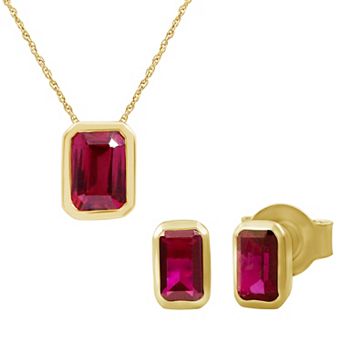 Jewelexcess Gold Over Sterling Silver Lab-Created Gemstone Pendant Necklace & Earrings Set