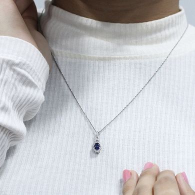 Jewelexcess Sterling Silver Lab-Created Gemstone & Lab-Created White Sapphire Pendant Necklace