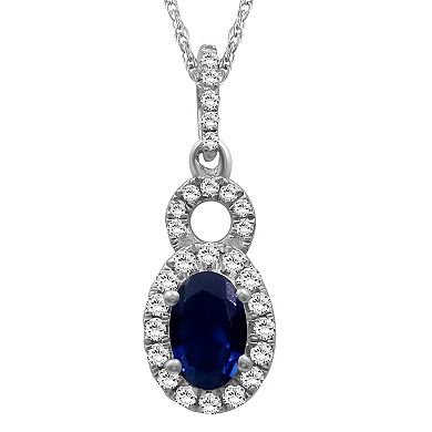 Jewelexcess Sterling Silver Lab-Created Gemstone & Lab-Created White Sapphire Pendant Necklace
