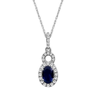 Jewelexcess Sterling Silver Lab-Created Gemstone & Lab-Created White Sapphire Pendant Necklace
