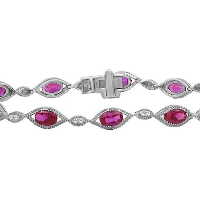 Jewelexcess Sterling Silver Lab-Created Gemstone & Lab-Created White Sapphire Bracelet