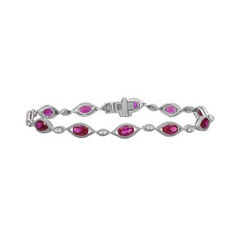 Jewelexcess Sterling Silver Lab-Created Gemstone & Lab-Created White Sapphire Bracelet