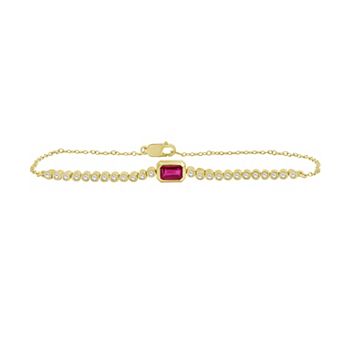 Jewelexcess Gold Tone Over Silver Lab-Created Gemstone & Lab-Created White Sapphire Bracelet