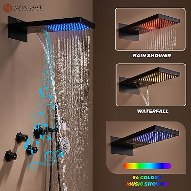 Mondawe 2 Functions 3 Sprays Wall-Mounted LED & Music Thermostatic Shower System with Valve