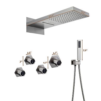 Mondawe 2 Functions 3 Sprays Wall-Mounted LED & Music Thermostatic Shower System with Valve