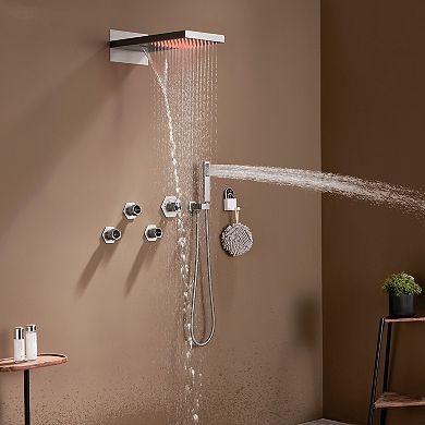 Mondawe 2 Functions 3 Sprays Wall-Mounted LED & Music Thermostatic Shower System with Valve