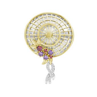 Jewelexcess Two Tone Sterling Silver Lab-Created Gemstone Brooch