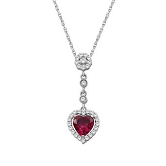 Jewelexcess Sterling Silver Lab-Created Ruby & Lab-Created White Sapphire Heart Pendant Necklace