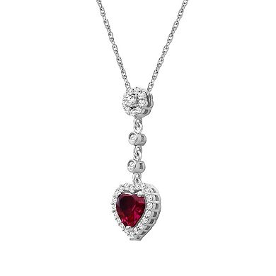 Jewelexcess Sterling Silver Lab-Created Ruby & Lab-Created White Sapphire Heart Pendant Necklace