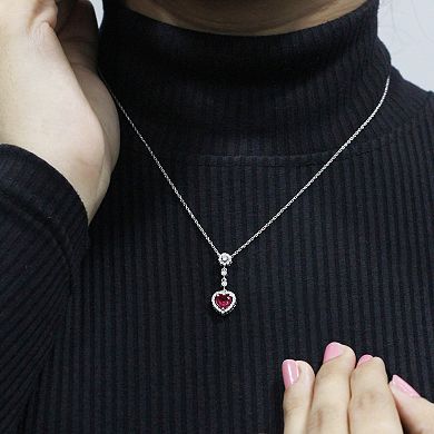Jewelexcess Sterling Silver Lab-Created Ruby & Lab-Created White Sapphire Heart Pendant Necklace
