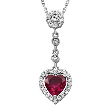 Jewelexcess Sterling Silver Lab-Created Ruby & Lab-Created White Sapphire Heart Pendant Necklace