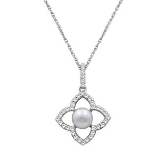 Jewelexcess Sterling Silver Freshwater Cultured Pearl & Lab-Created White Sapphire Pendant Necklace