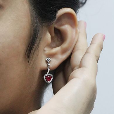 Jewelexcess Sterling Silver Lab-Created Ruby & Lab-Created White Sapphire Heart Drop Earrings