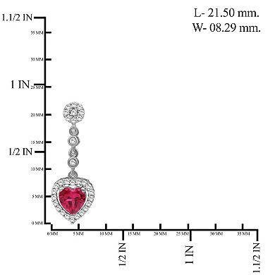 Jewelexcess Sterling Silver Lab-Created Ruby & Lab-Created White Sapphire Heart Drop Earrings