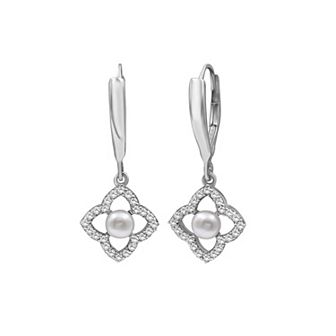 Jewelexcess Sterling Silver Freshwater Cultured Pearl & Lab-Created White Sapphire Drop Earrings