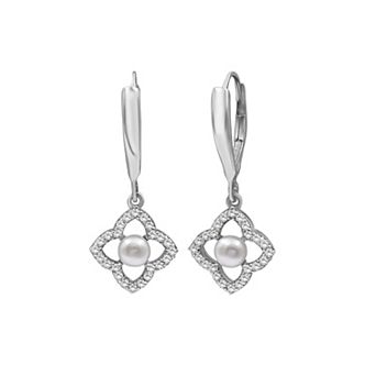 Jewelexcess Sterling Silver Freshwater Cultured Pearl & Lab-Created White Sapphire Drop Earrings