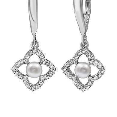 Jewelexcess Sterling Silver Freshwater Cultured Pearl & Lab-Created White Sapphire Drop Earrings