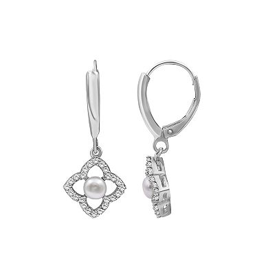 Jewelexcess Sterling Silver Freshwater Cultured Pearl & Lab-Created White Sapphire Drop Earrings