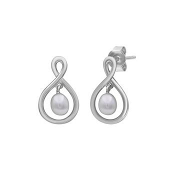 Jewelexcess Sterling Silver Freshwater Cultured Pearl Stud Drop Earrings